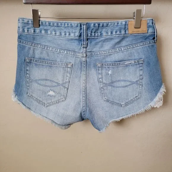 Abercrombie & Fitch Lace Crochet Distressed Cutoff Denim Jean Shorts - Picture 7 of 12
